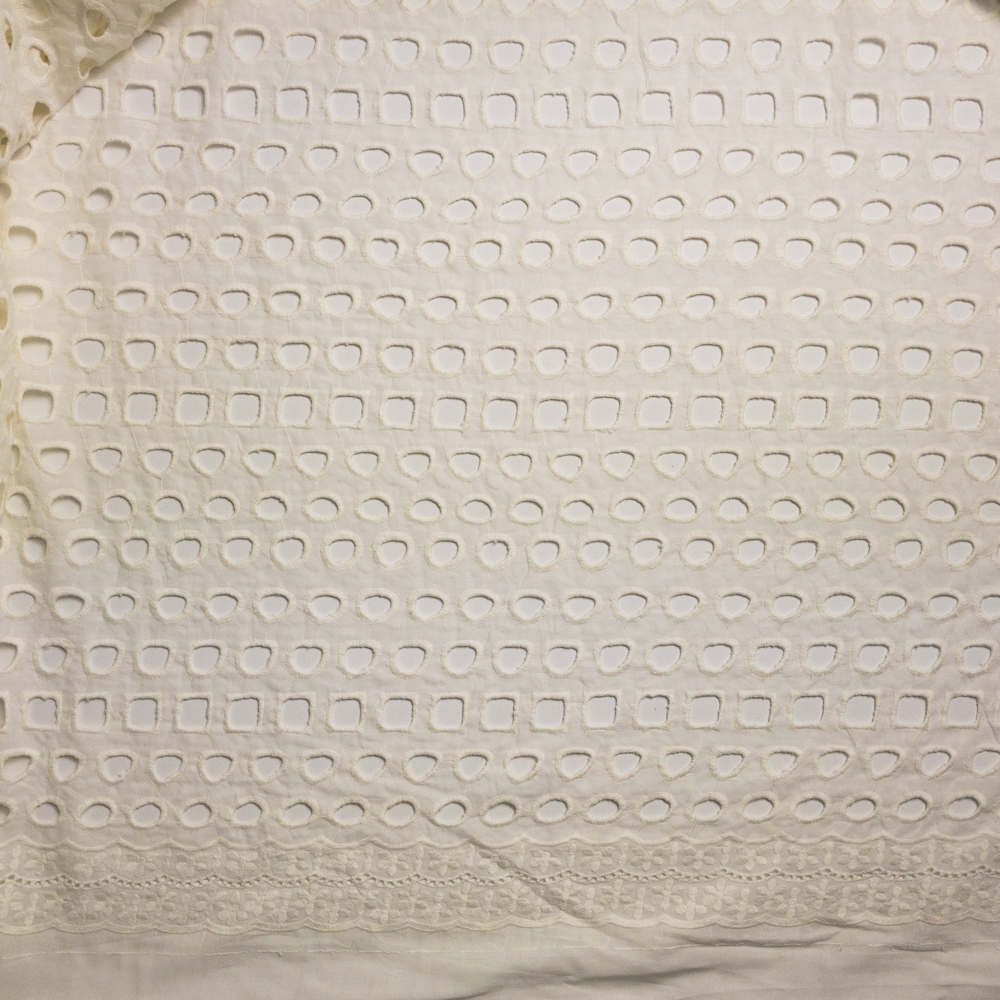 Ivory Large Circles and Squares Scalloped Edge Cotton Eyelet Fabric By The Yard - Wide shot