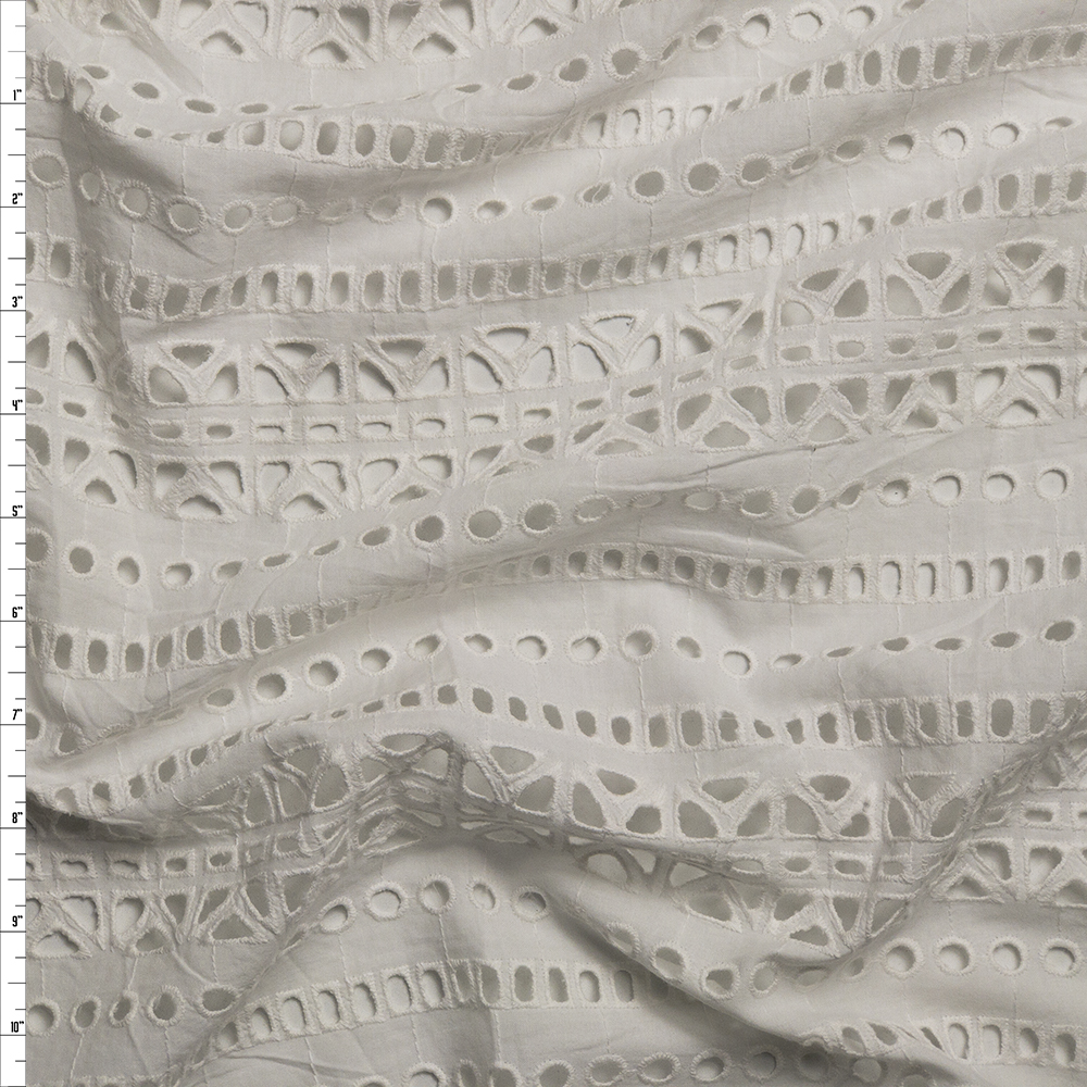 Warm White Tribal Stripe Cotton Eyelet Fabric By The Yard