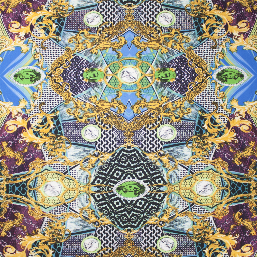 Diamonds and Scrollwork Poly/Lycra Knit Print Fabric By The Yard - Wide shot