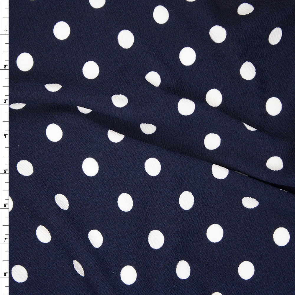 White on Navy Polka Dot Liverpool Fabric By The Yard