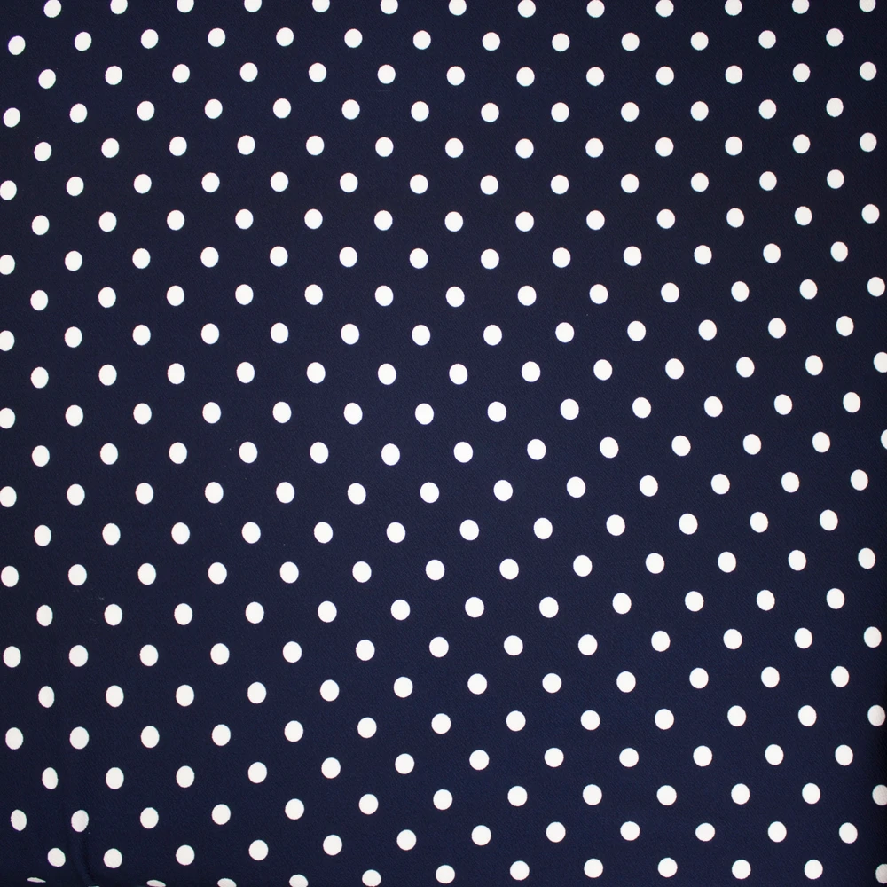 White on Navy Polka Dot Liverpool Fabric By The Yard - Wide shot