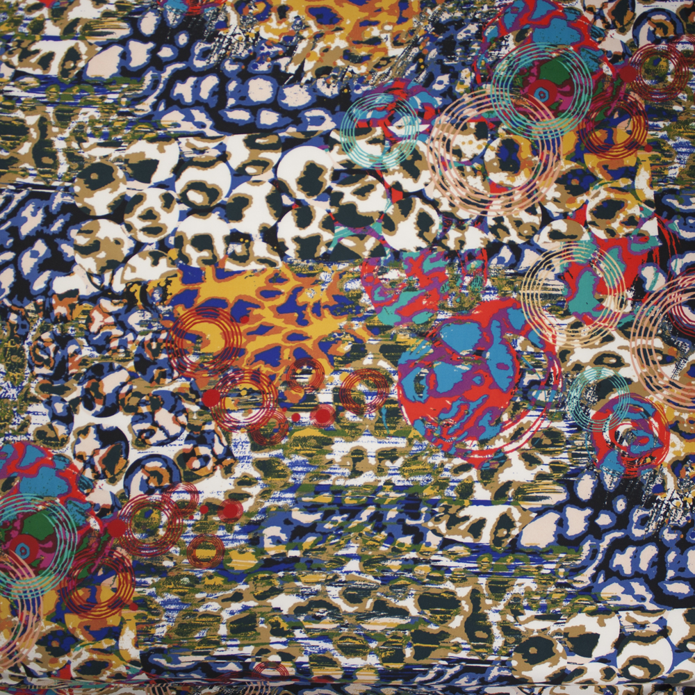 Vibrant Pop Art Leopard Poly/Lycra Stretch Knit Fabric By The Yard - Wide shot
