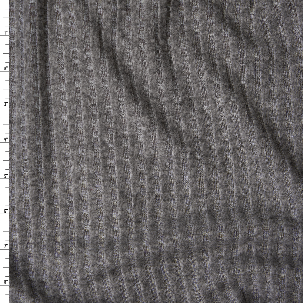 Heather Grey Brushed Ribbed Sweater Knit Fabric By The Yard