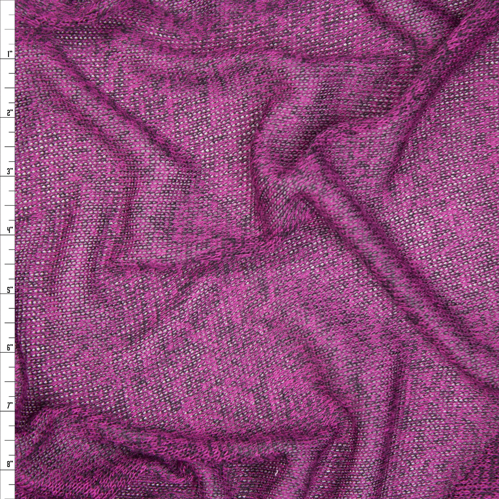 Hot Pink Heather Loose Weave Sweater Knit Fabric By The Yard