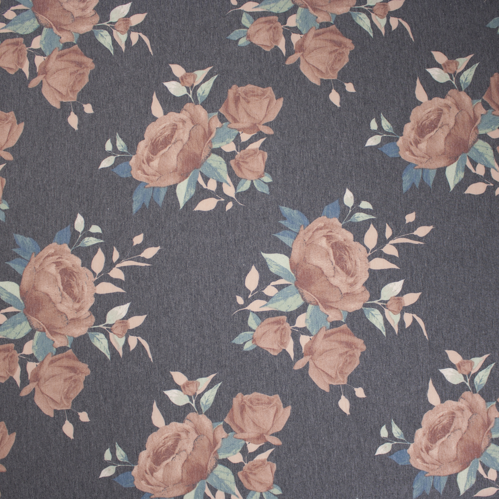Soft Peach on Grey Lightweight French Terry Fabric By The Yard - Wide shot