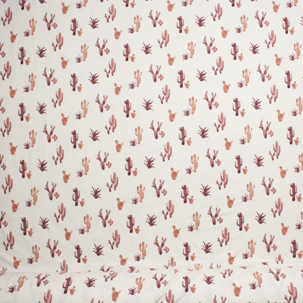 Wine Cactus on Offwhite Double Brushed Poly Spandex Fabric By The Yard - Wide shot