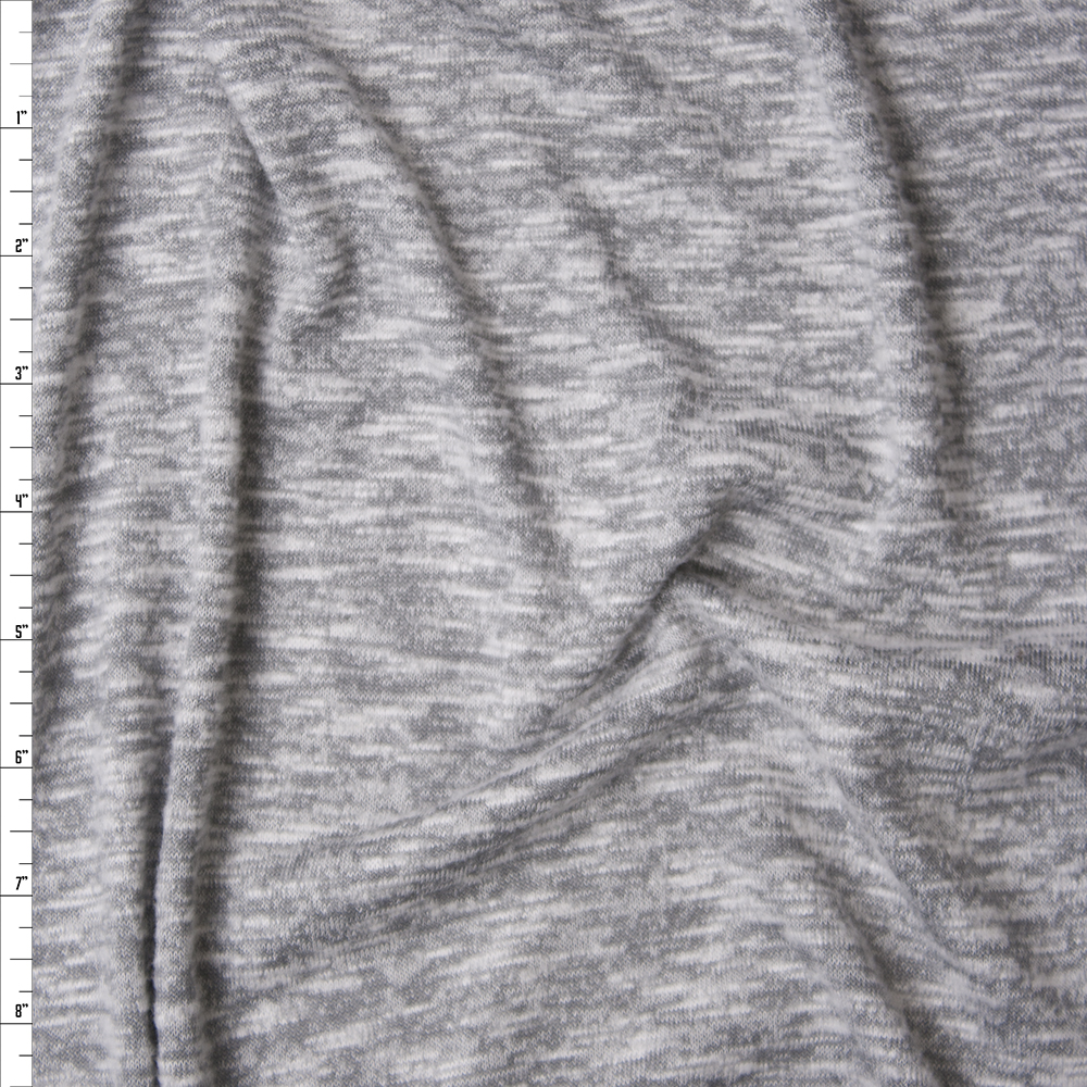 Light Grey Marled Brushed Stretch Sweater Knit Fabric By The Yard