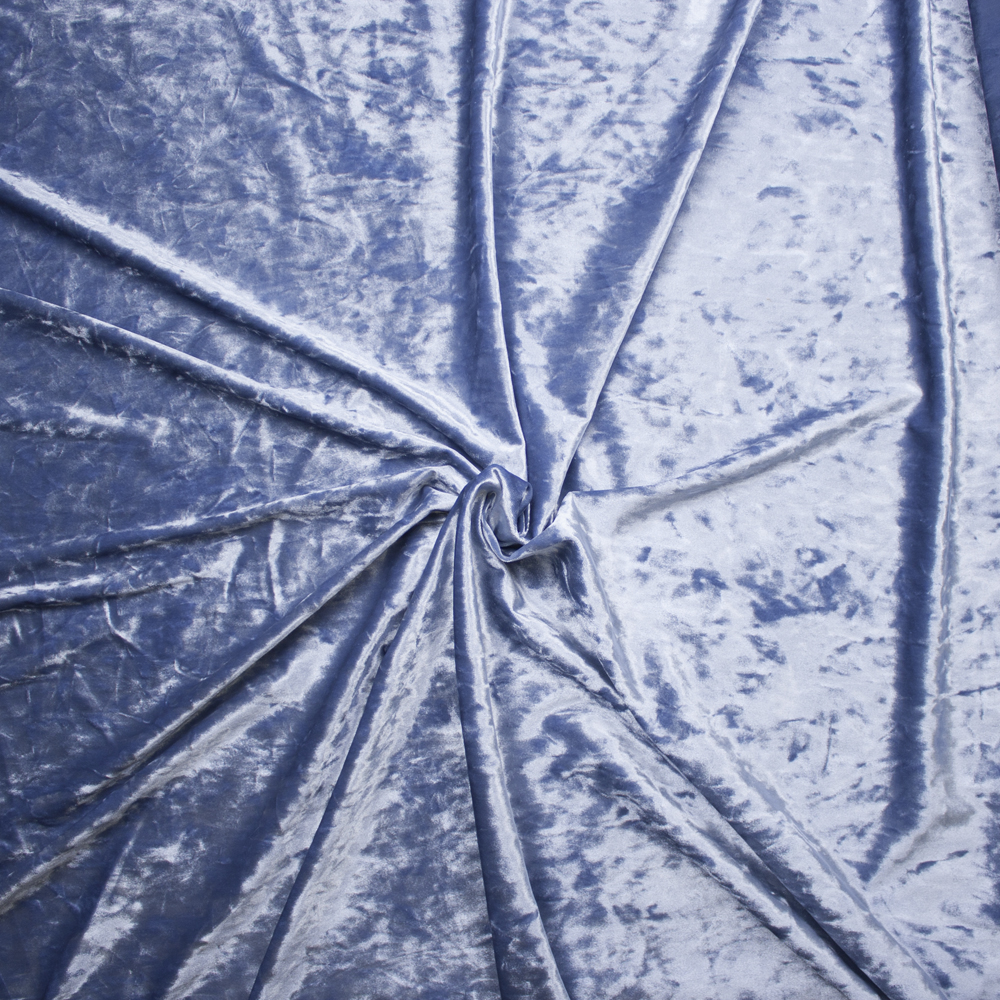 Powder Blue Crushed Stretch Velvet Fabric By The Yard - Wide shot