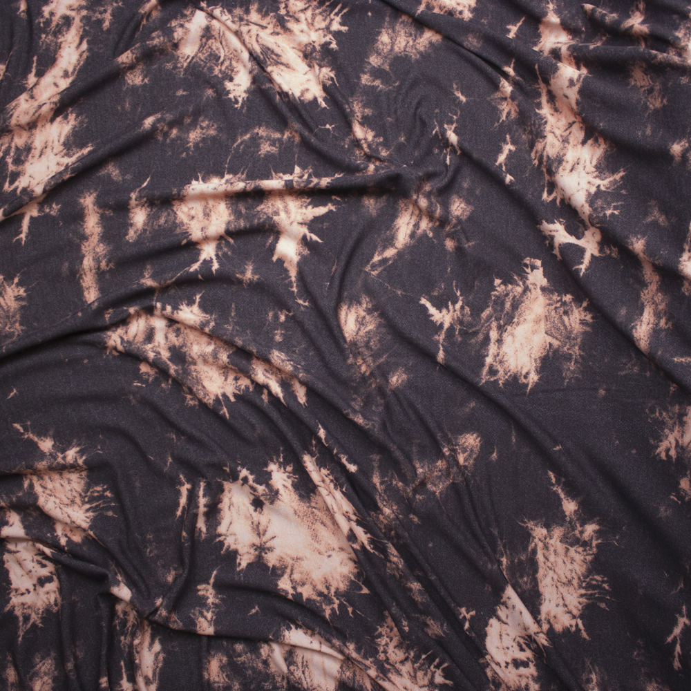 Pink and Dark Brown Tie Dye Stretch Lightweight French Terry Fabric By The Yard - Wide shot