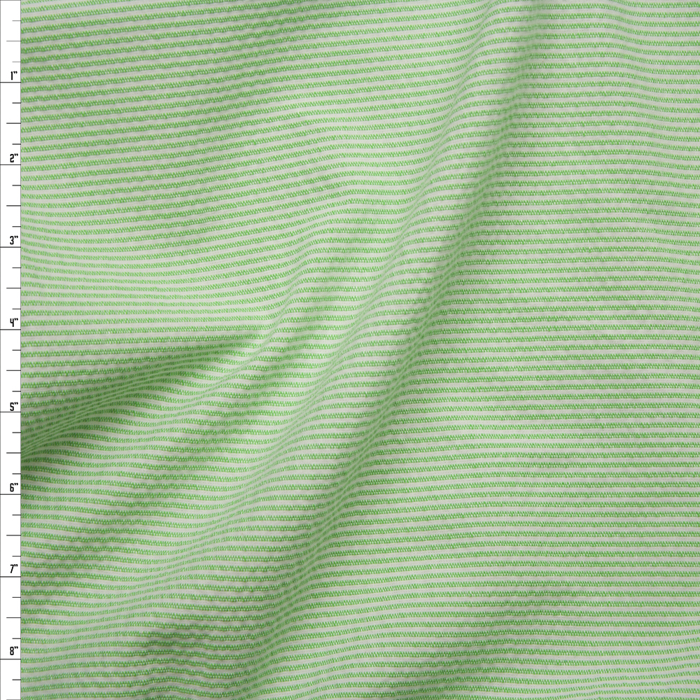 Neon Green and White Mini Stripe Midweight Seersucker Fabric By The Yard