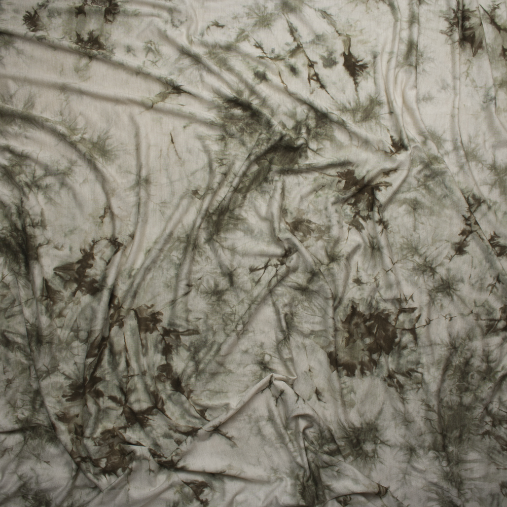 Olive and Ivory Tie Dye Stretch Rayon Jersey Fabric By The Yard - Wide shot
