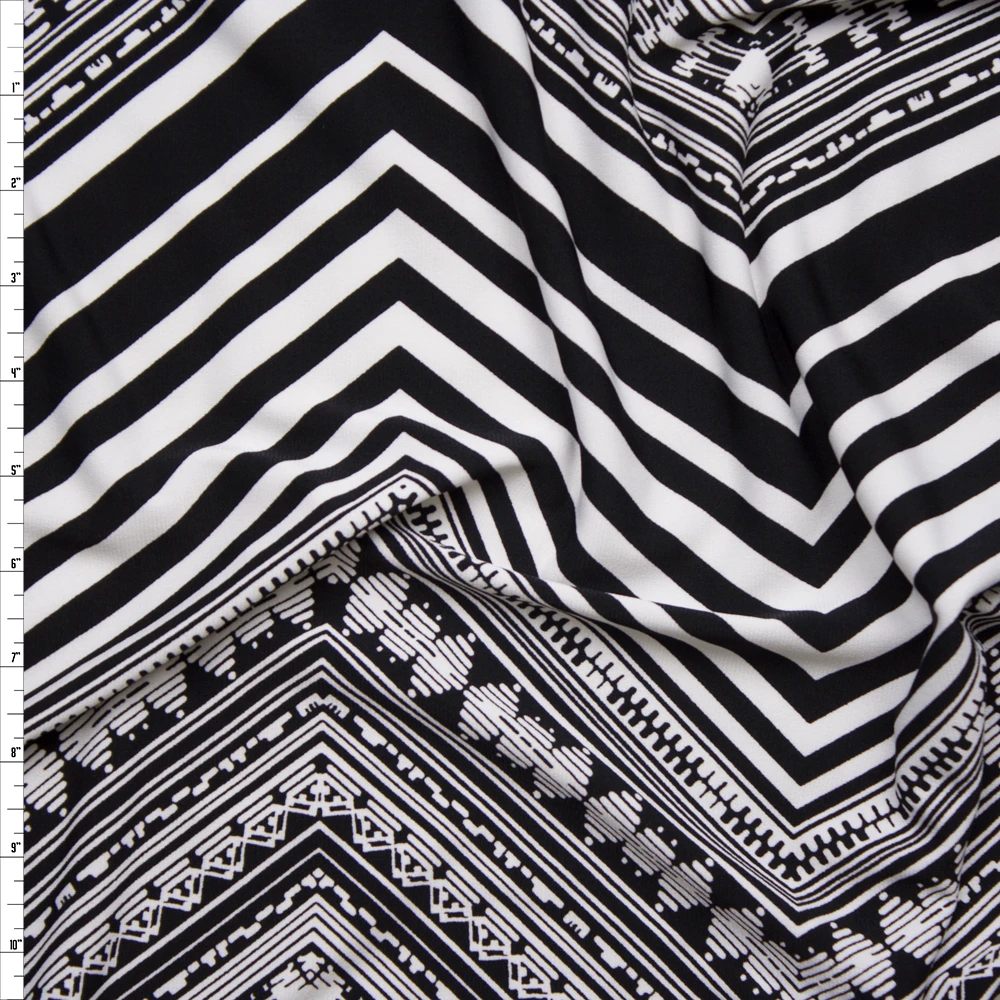 Black and White Patterned Chevron Lightweight Poly Knit Fabric By The Yard