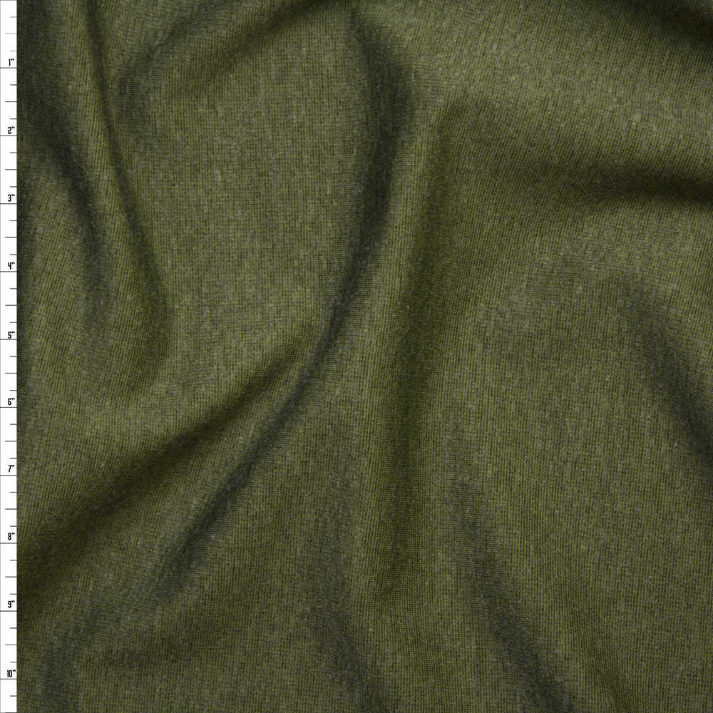 Olive Green Heather Midweight Stretch Ponte De Roma Fabric By The Yard