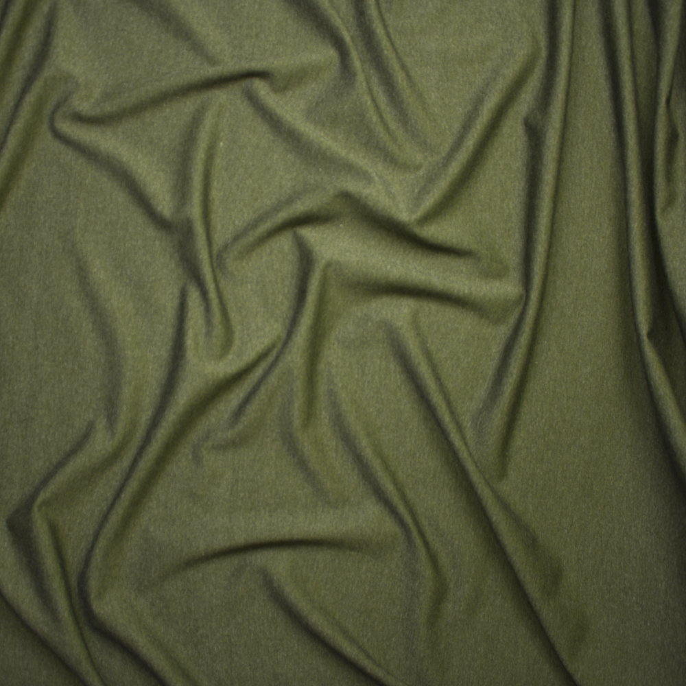 Olive Green Heather Midweight Stretch Ponte De Roma Fabric By The Yard - Wide shot