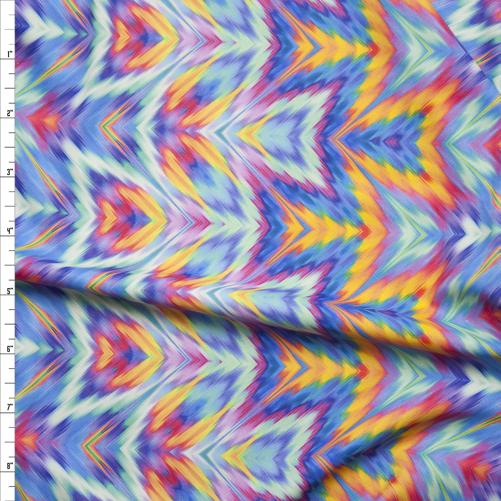 Yellow, Blue, and Violet Kaleidoscope Spandex Print Fabric By The Yard