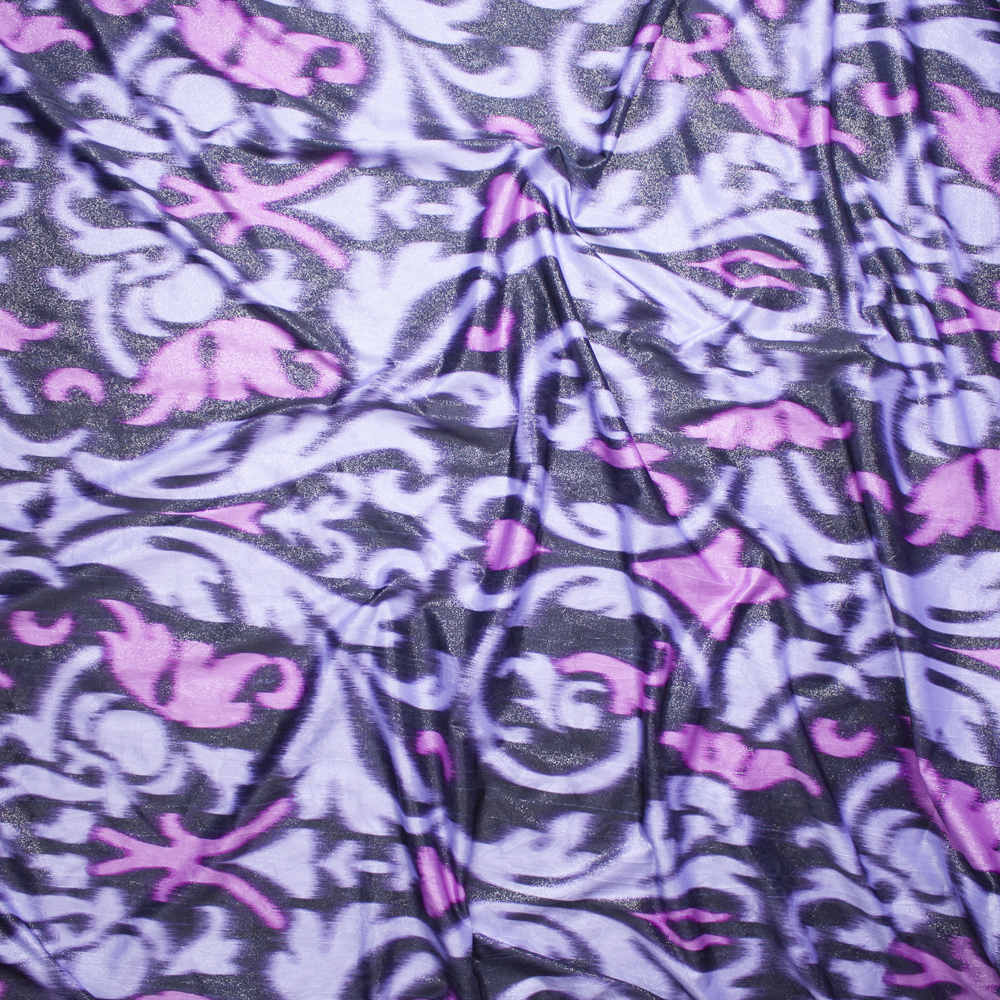 Metallic Silver Dusted Lilac Ikat Crinkle Knit Fabric By The Yard - Wide shot
