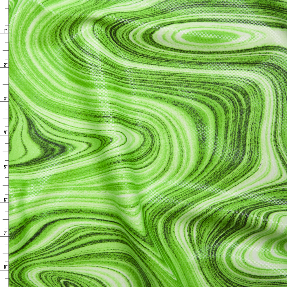 Lime Green Paint Swirl Dot Glossed Poly Knit Fabric By The Yard
