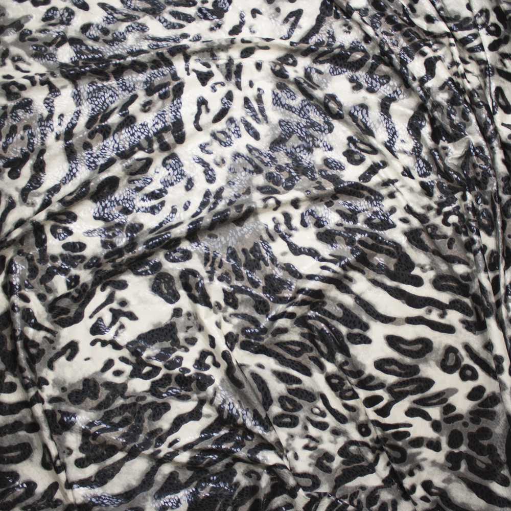 Grey and Black Leopard Print Poly Knit with Gloss Overlay Fabric By The Yard - Wide shot