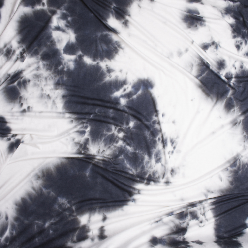 Black and White Soft Tie Dye Stretch Rayon Jersey Knit Fabric By The Yard - Wide shot