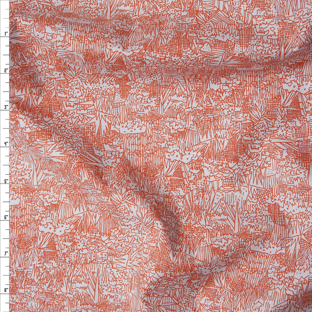 Red Orange on Pale Grey ‘Friedlander’ Cotton Lawn by Robert Kaufman Fabric By The Yard