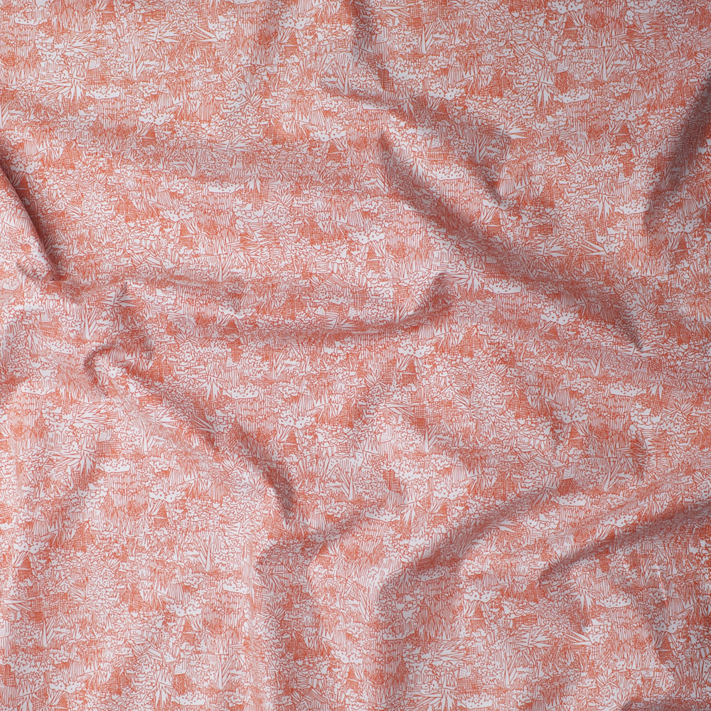Red Orange on Pale Grey ‘Friedlander’ Cotton Lawn by Robert Kaufman Fabric By The Yard - Wide shot
