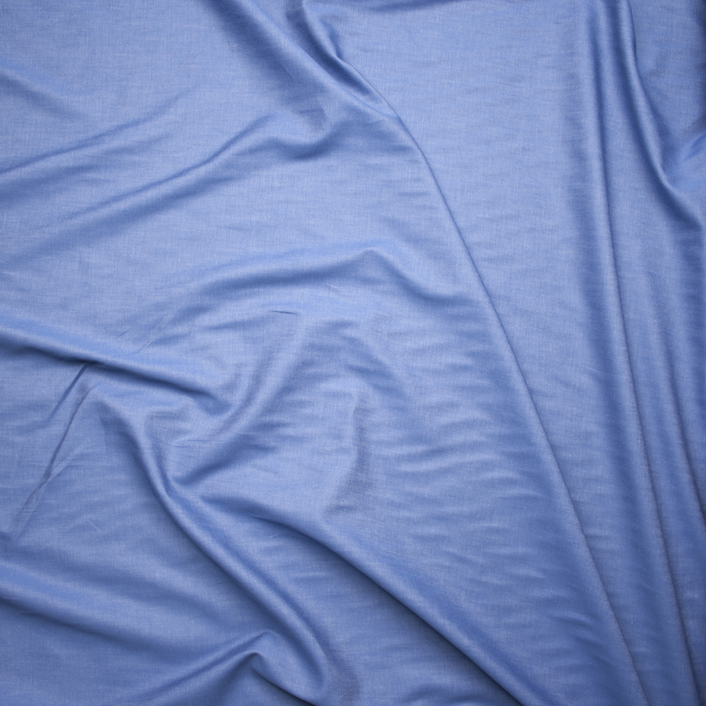 Bright Light Blue Tencel Chambray Fabric By The Yard - Wide shot