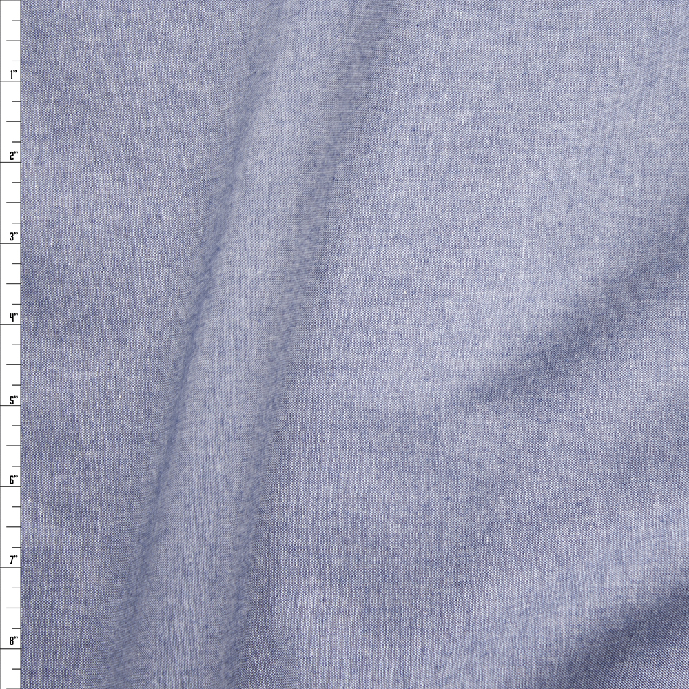 Classic Blue Cotton Chambray Fabric By The Yard