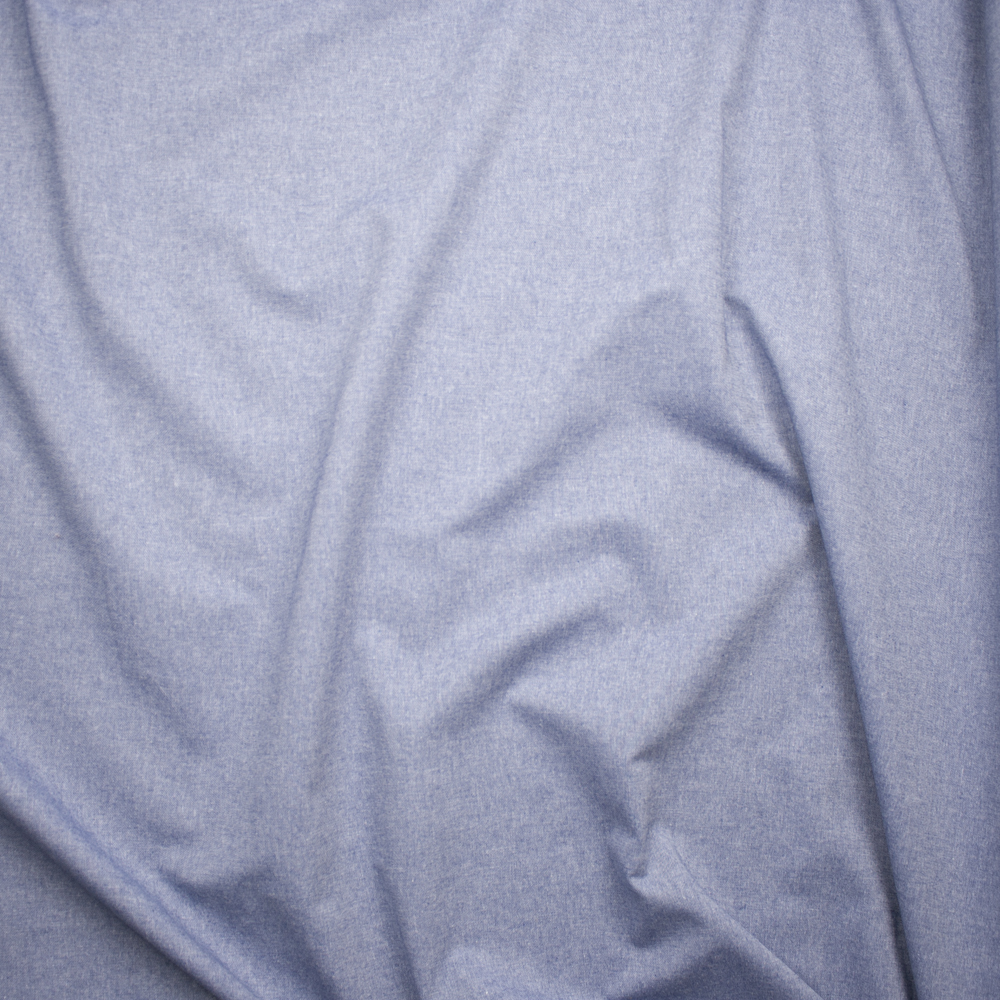 Classic Blue Cotton Chambray Fabric By The Yard - Wide shot