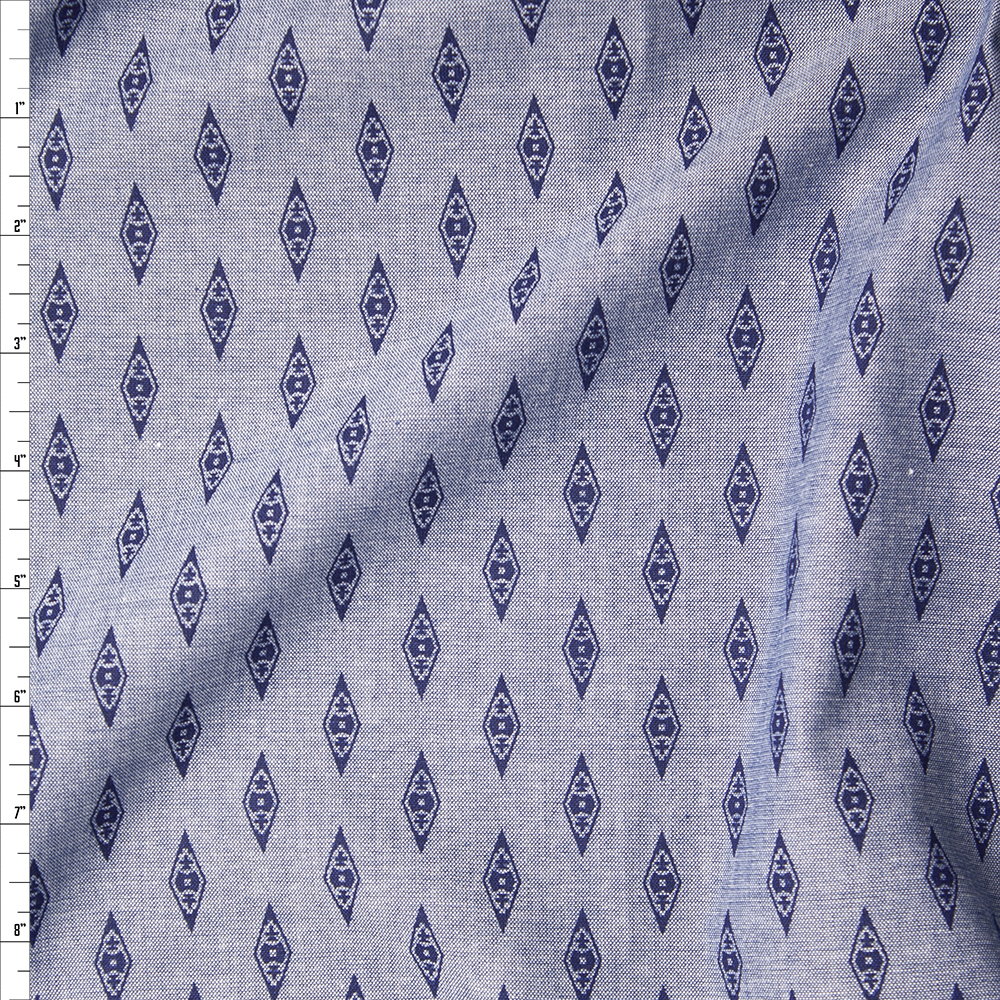 Blue on Blue Diamond Print Chambray Fabric By The Yard