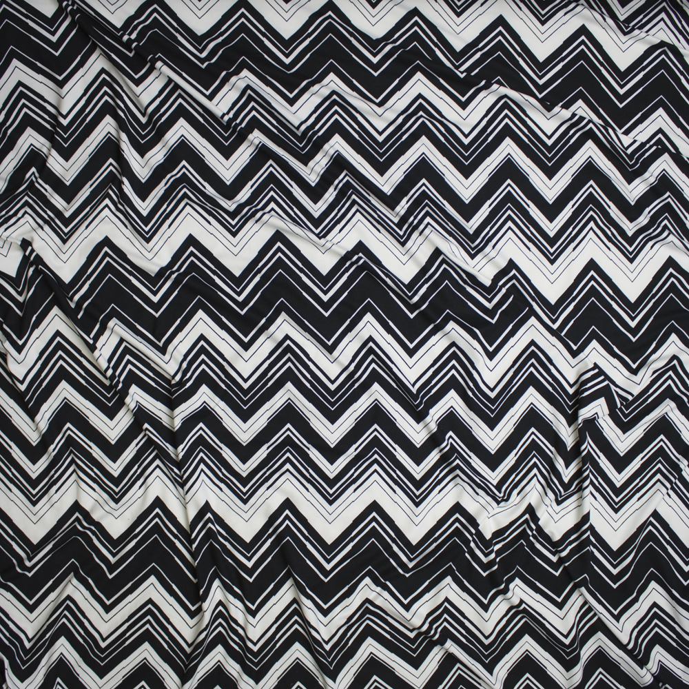 Black and White Chevron Pattern Double Brushed Poly/Spandex Knit Fabric By The Yard - Wide shot