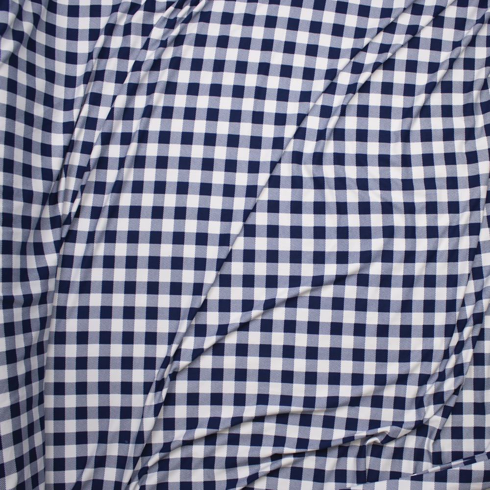 Navy Blue and White 5/8” Gingham Check Double Brushed Poly Spandex Print Fabric By The Yard - Wide shot