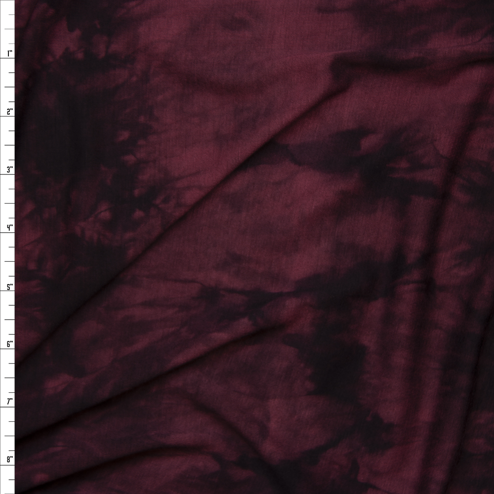 Wine and Black Tie Dye Rayon Lycra Jersey Knit Fabric By The Yard