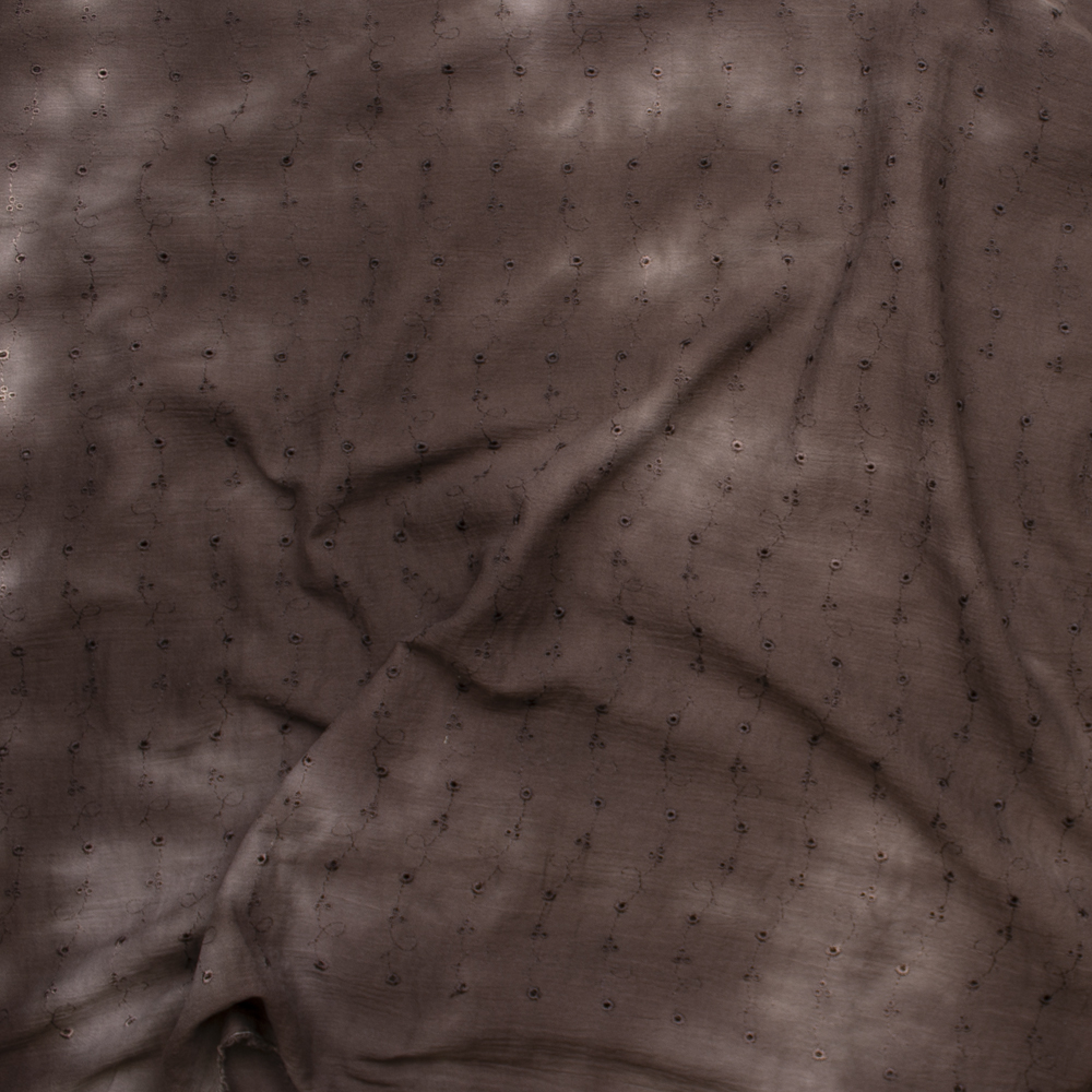 Brown Tie Dye Wavy Floral Cotton Gauze Eyelet Fabric By The Yard - Wide shot