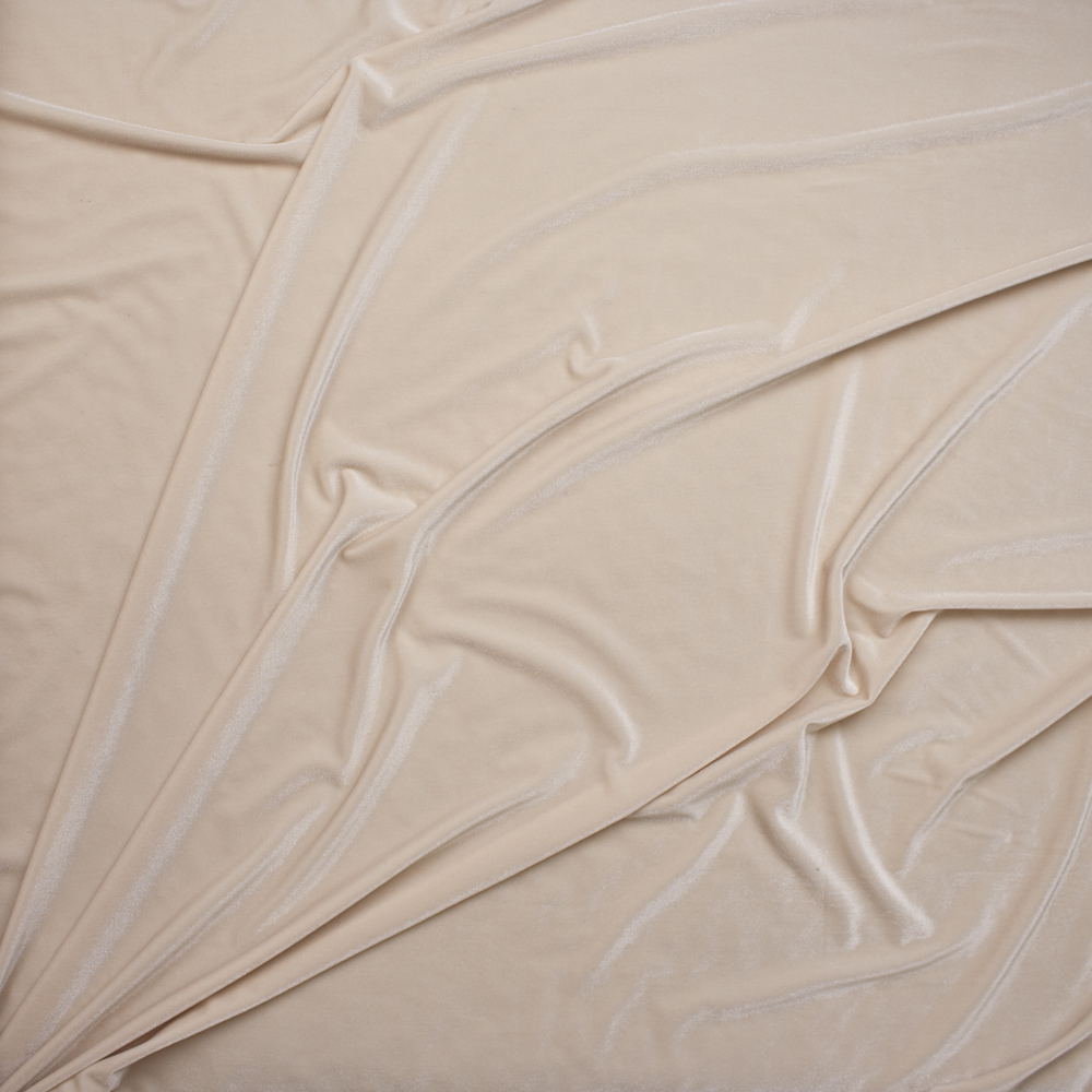 Ivory 4-way Stretch Velvet Fabric By The Yard - Wide shot