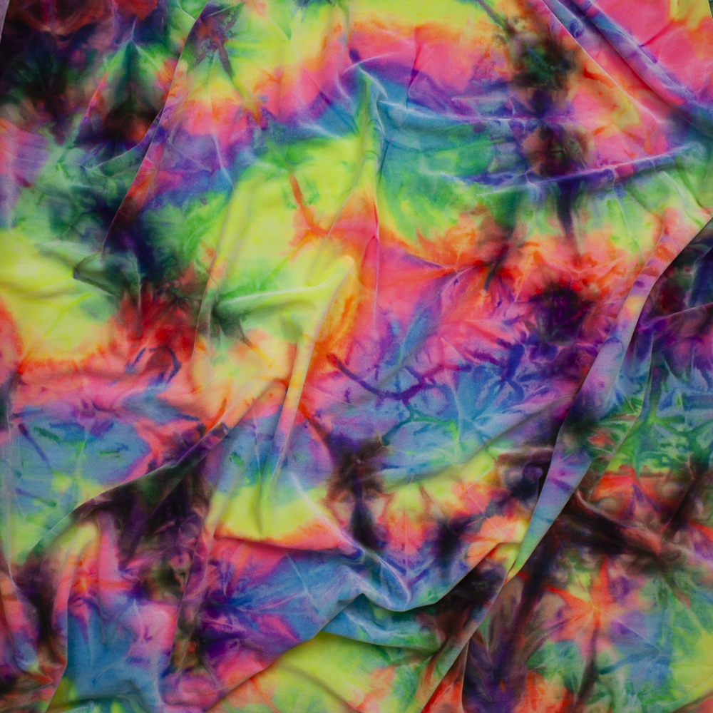 Tie Dye 4-way Stretch Velvet Fabric By The Yard - Wide shot