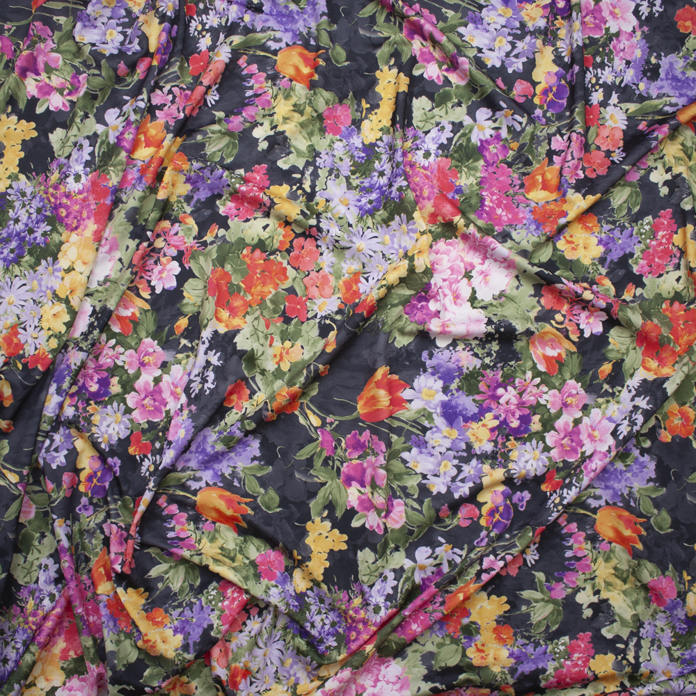 Watercolor Floral on Charcoal Nylon/Lycra Fabric By The Yard - Wide shot