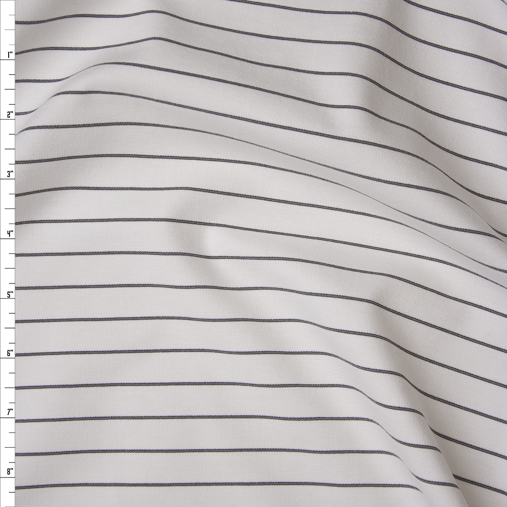 Black on White Horizontal Pinstripe Designer Ponte De Roma Fabric By The Yard
