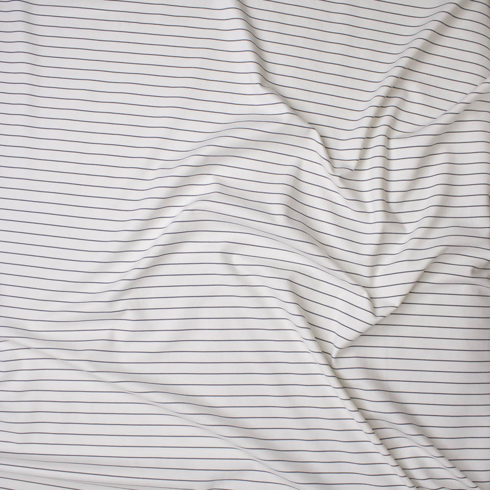 Black on White Horizontal Pinstripe Designer Ponte De Roma Fabric By The Yard - Wide shot
