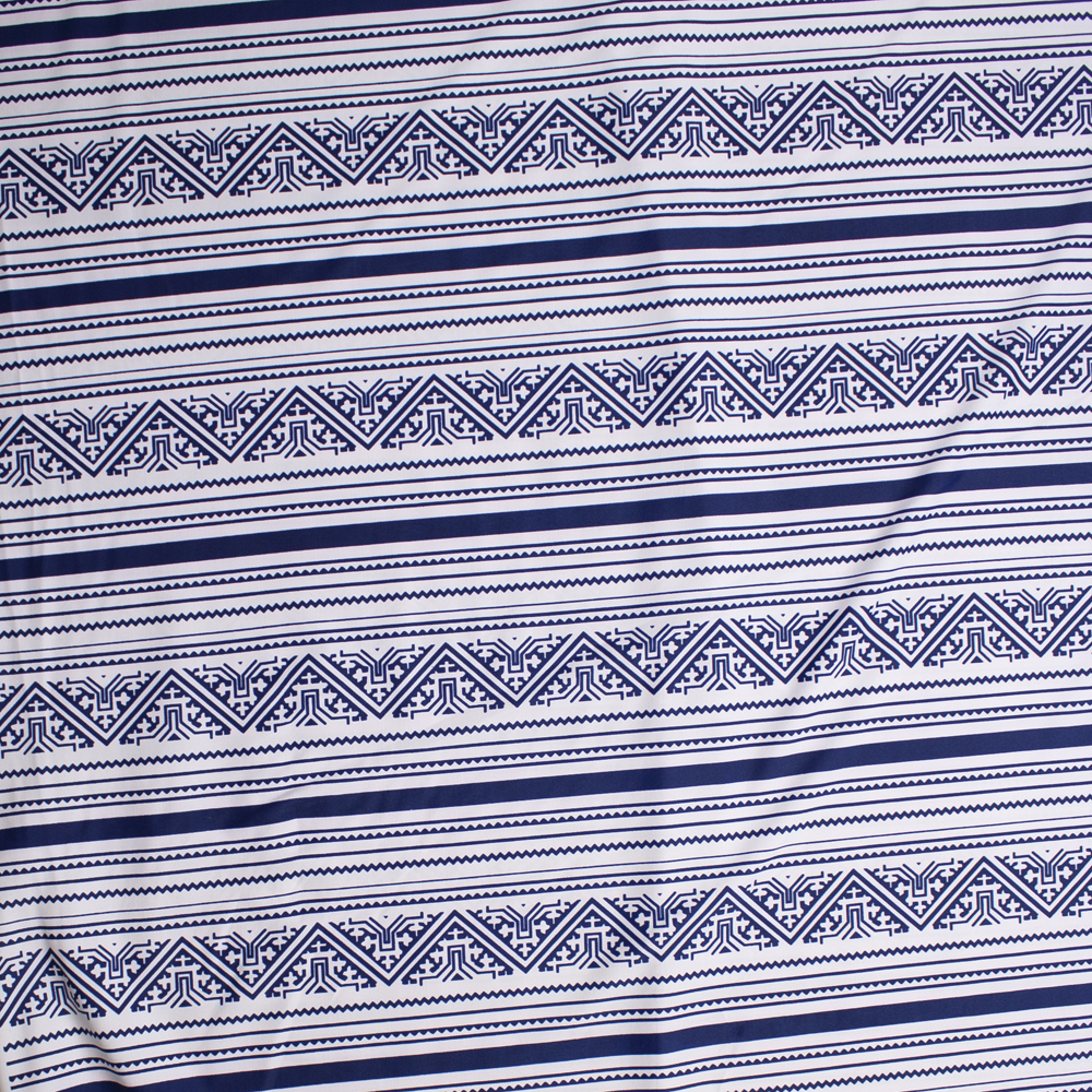 Navy and White Tribal Horizontal Stripe Nylon/Lycra Fabric By The Yard - Wide shot