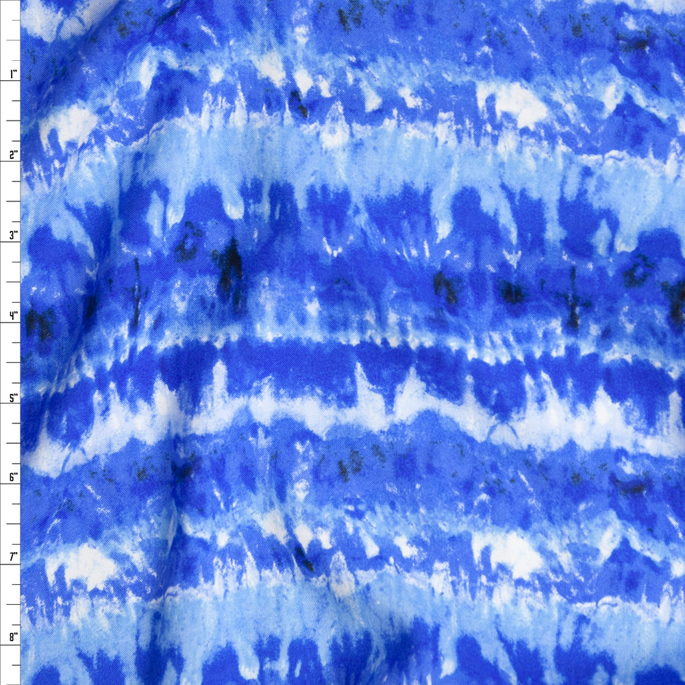 ‘Underwater’ Tie Dye Stripe Rayon Challis Fabric By The Yard