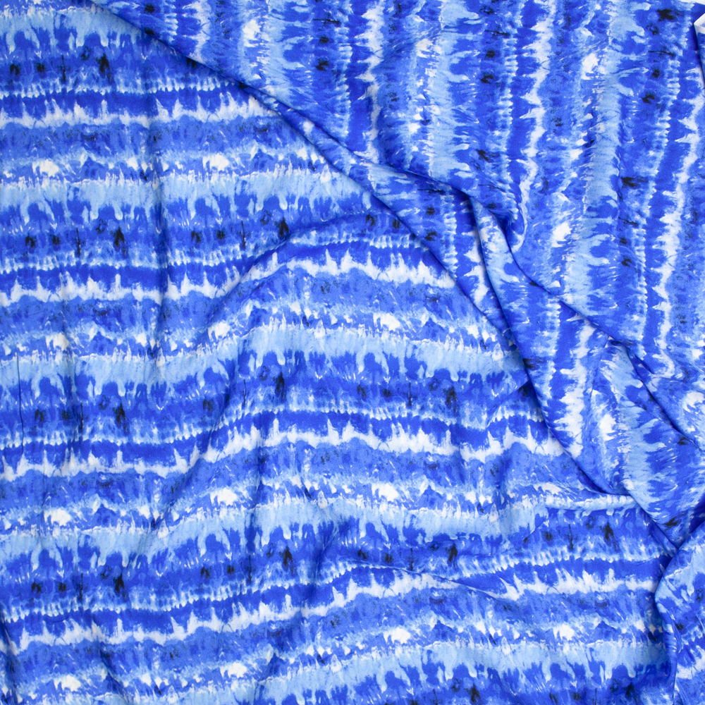 ‘Underwater’ Tie Dye Stripe Rayon Challis Fabric By The Yard - Wide shot