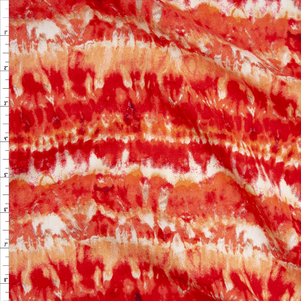 ‘Fire Candy’ Tie Dye Stripe Rayon Challis Fabric By The Yard