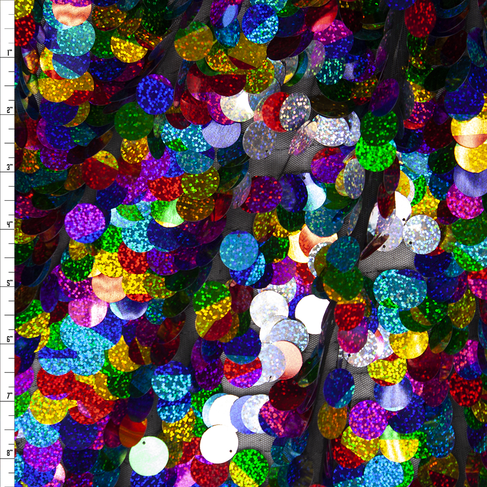 Rainbow Holographic Jumbo Pailette Sequin Fabric Fabric By The Yard