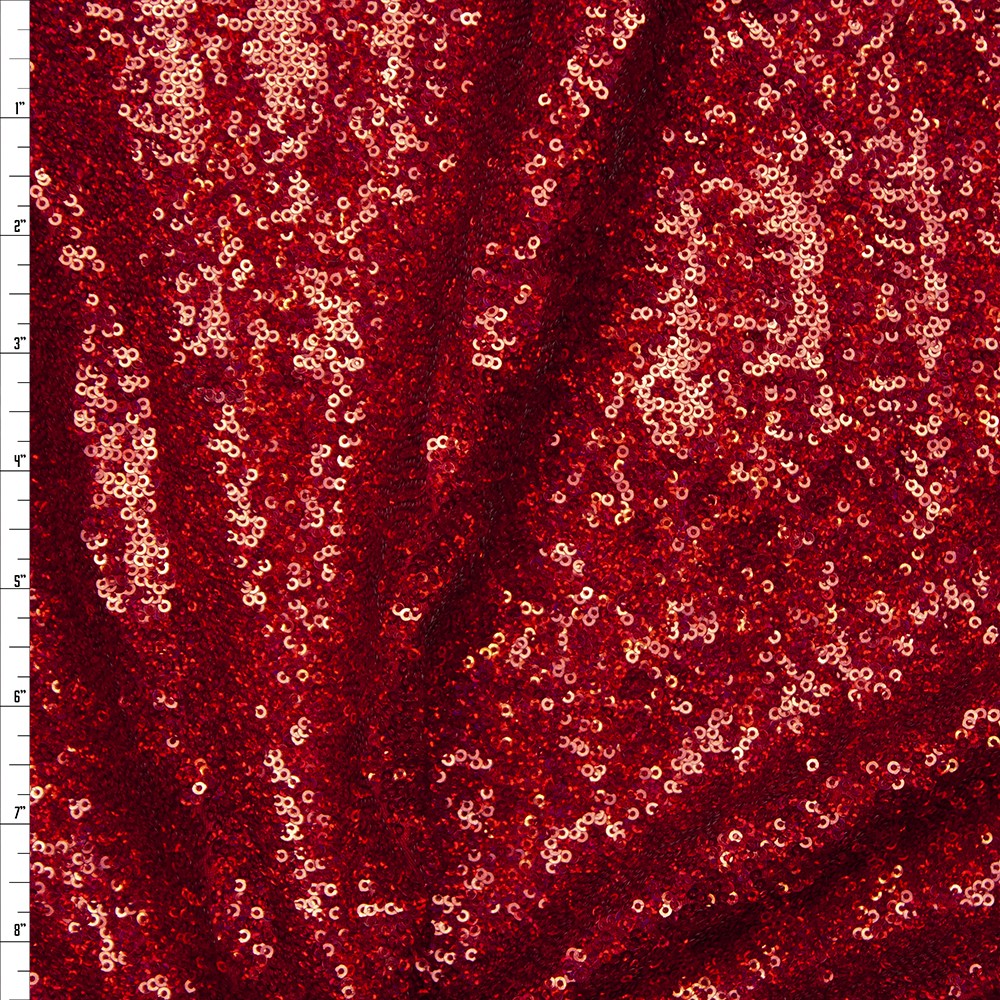Red Holographic 4-way Stretch Micro Sequin Fabric Fabric By The Yard