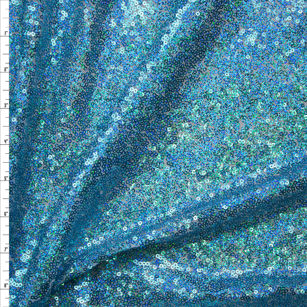 Holographic Turquoise Micro Sequin Fabric Fabric By The Yard