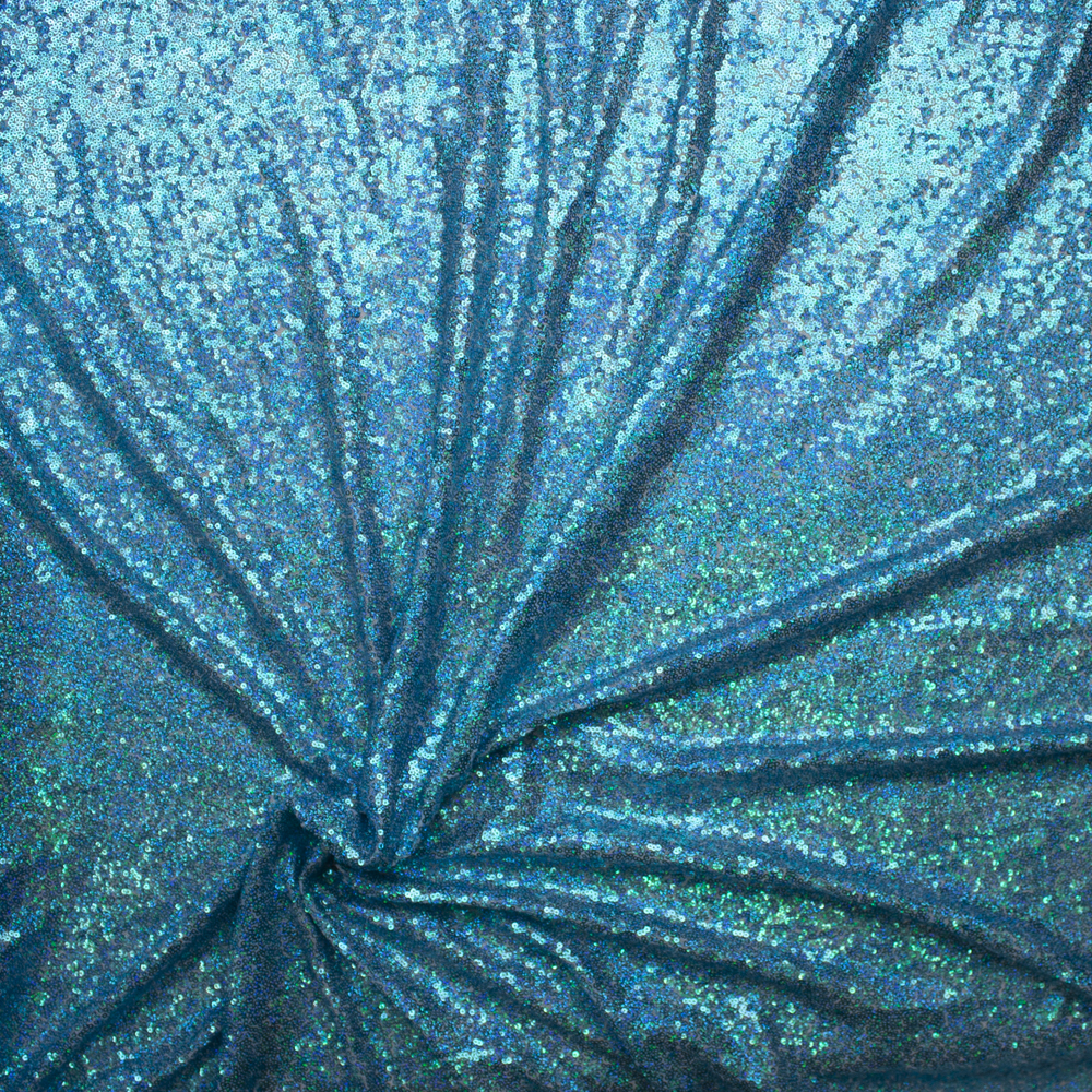 Holographic Turquoise Micro Sequin Fabric Fabric By The Yard - Wide shot