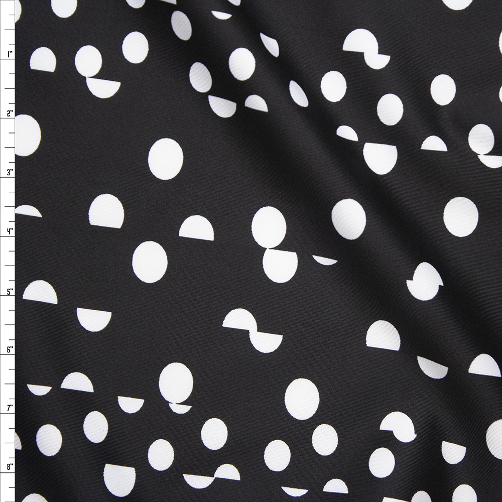 White on Black Fractured Polka Dot Scuba Knit Fabric By The Yard