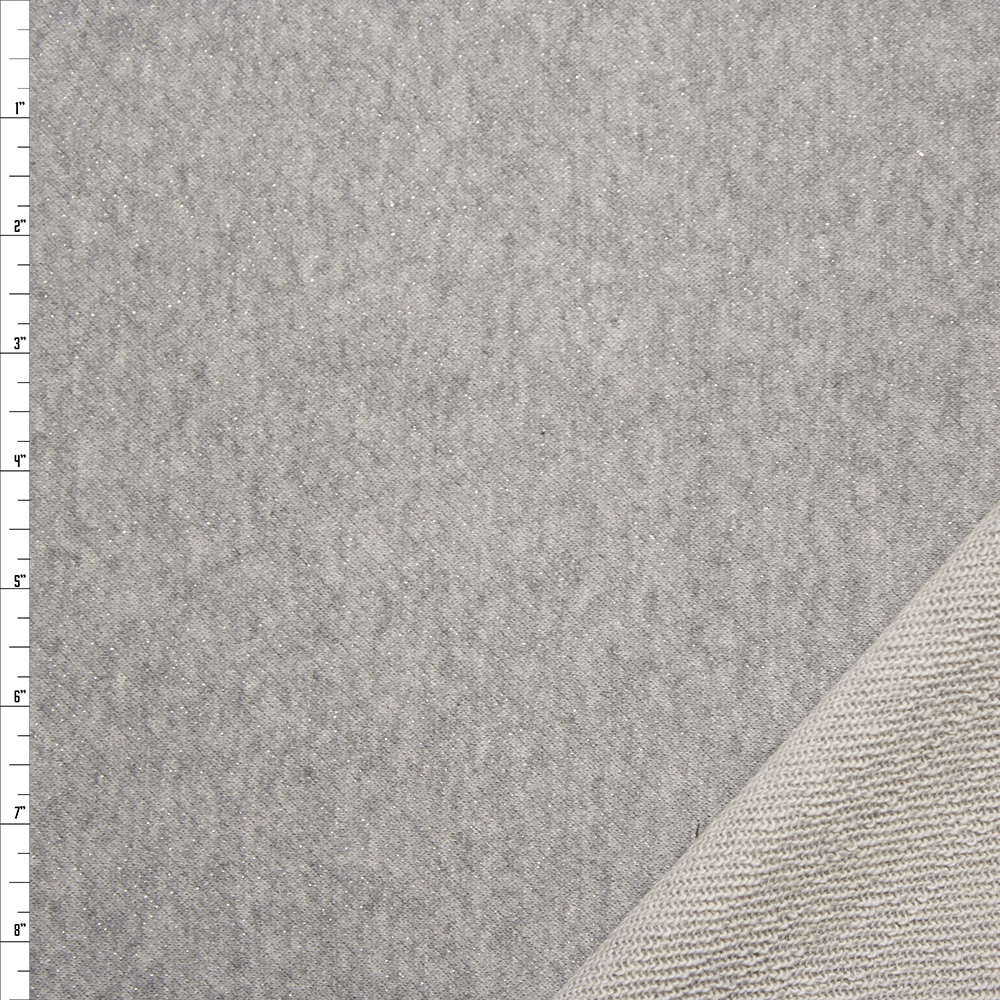 Silver Dusted Heather Grey Cotton French Terry Fabric By The Yard