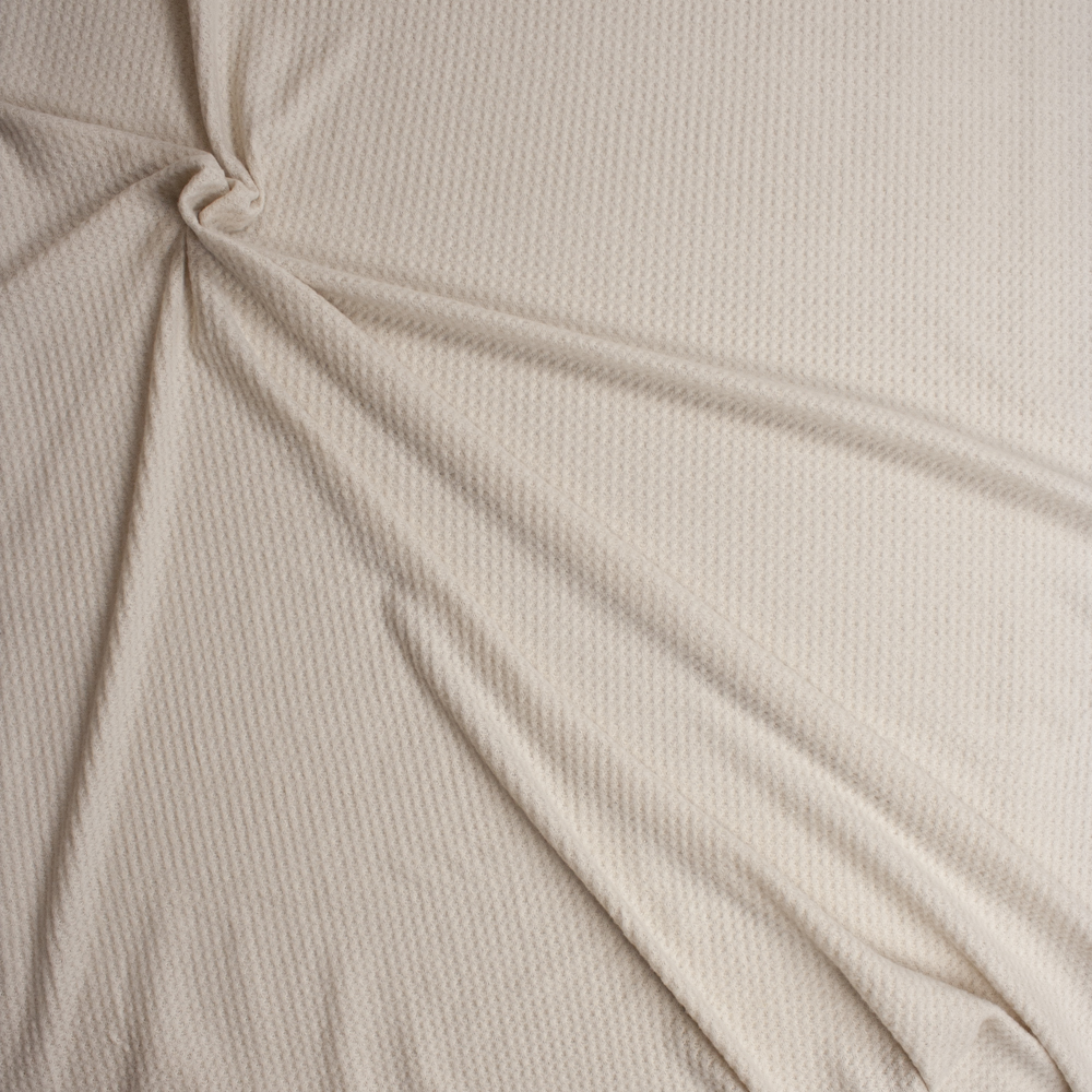 Oatmeal Brushed Soft Waffle Knit Fabric By The Yard - Wide shot