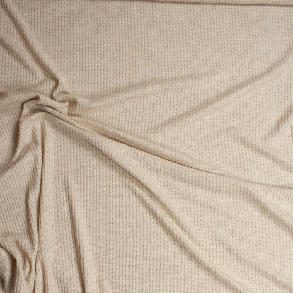 Oatmeal Brushed Soft Waffle Knit Fabric By The Yard - Wide shot